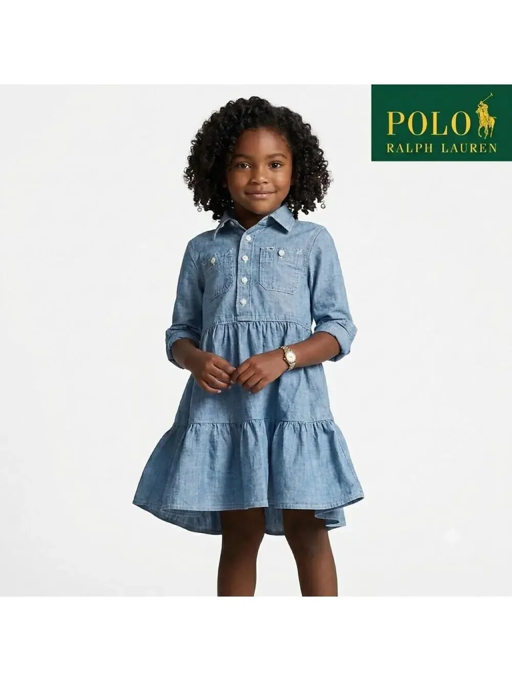 Polo Ralph Lauren Girls Tiered Denim Dress 7Y